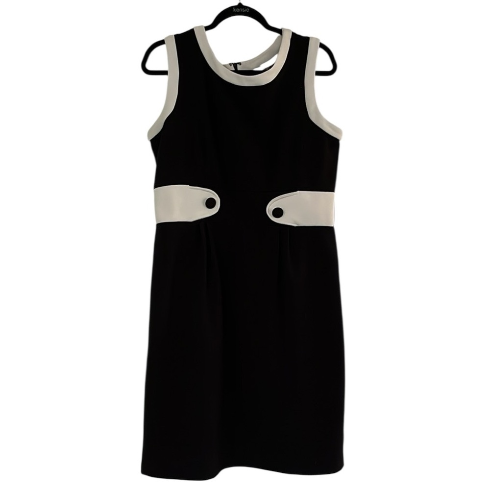 PERCEPTIONS SLEEVELESS COLORBLOCK MIDI DRESS BLACK WHITE PLUS SIZE 16
